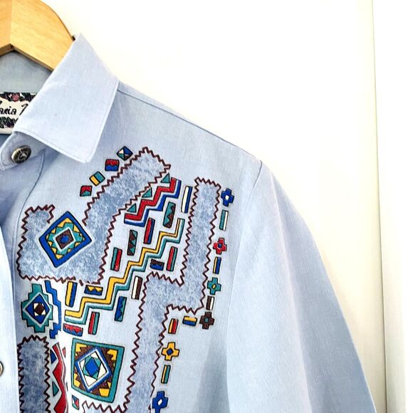 Vtg Maria No Women's Size L Aztec Native Western Boho Indie Shirt Silver Buttons - Picture 11 of 12